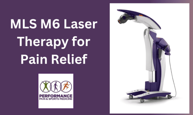2710162 MLS M6 laser therapy device for pain relief at Performance Pain and Sports Medicine facility.