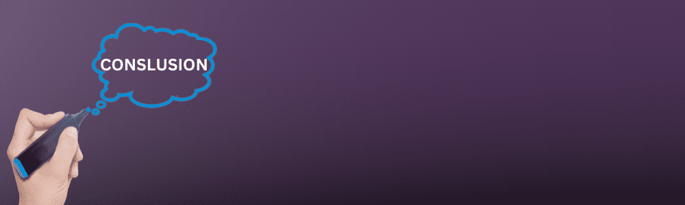 Hand drawing a thought bubble with the word "CONCLUSION" on a purple background, representing sports medicine and pain management insights.
