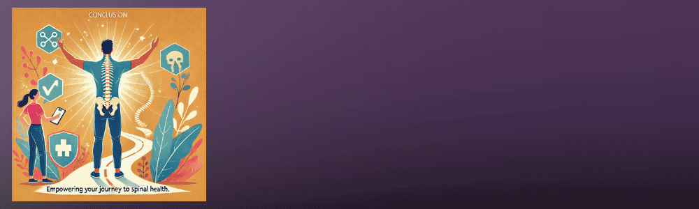 Spinal health illustration showing a patient and healthcare provider with icons related to pain management, physical therapy, and sports medicine, emphasizing personalized treatment for spine and sports injuries.