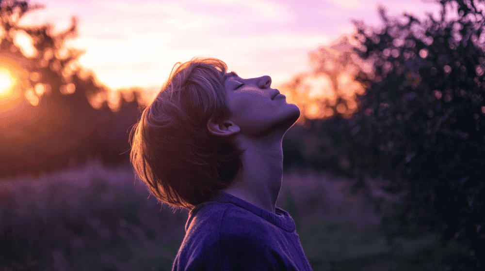 Calm woman outdoors at sunset, enjoying relaxation and pain relief, healthy lifestyle, sports medicine, wellness, mindfulness, natural healing.