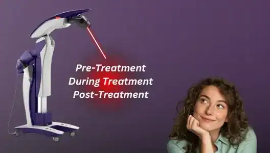 Pre-treatment, during treatment, and post-treatment stages of laser therapy for pain management at performance pain and sports medicine clinic.