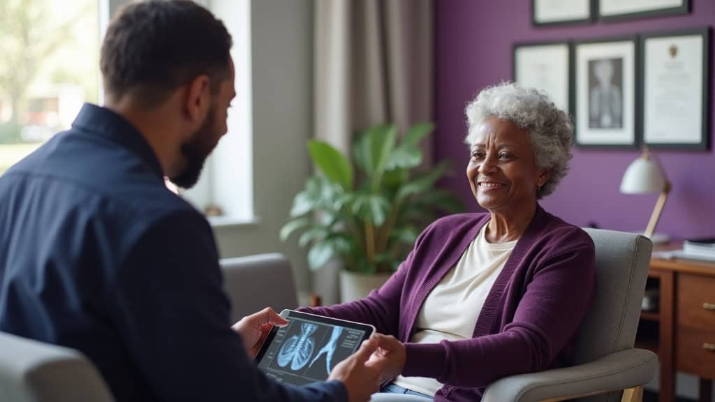 Patient discussing genicular nerve ablation treatment options with physician in Houston medical office