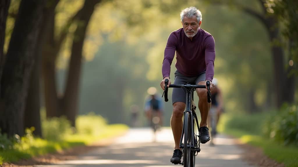 Active adult cycling in Memorial Park after successful genicular nerve ablation for knee pain