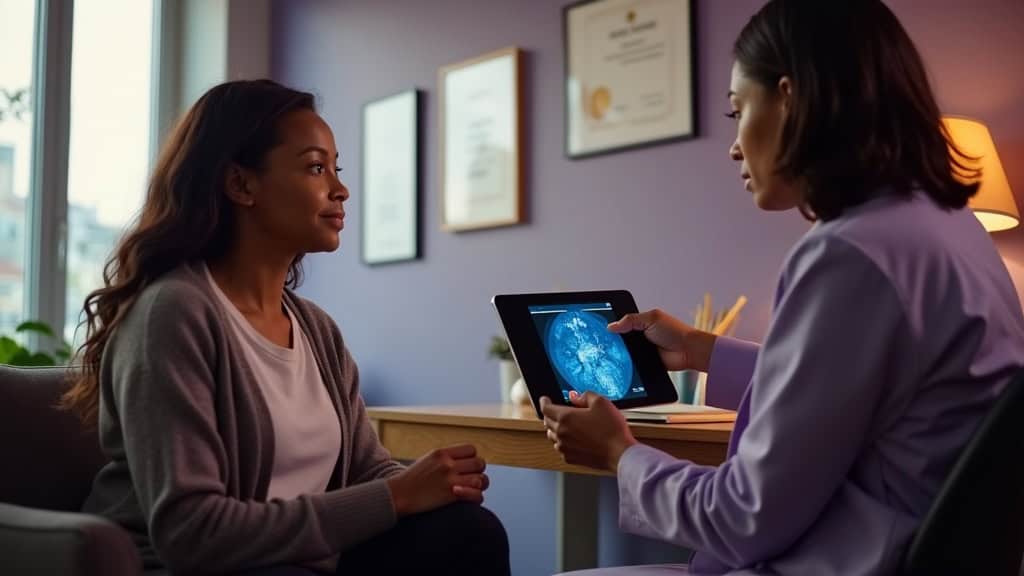 Patient consultation discussing radiofrequency ablation back pain treatment options at Houston medical practice