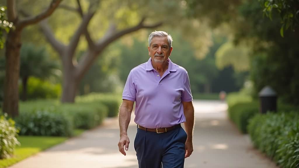 Adult enjoying a peaceful walk through Hermann Park on a sunny afternoon
