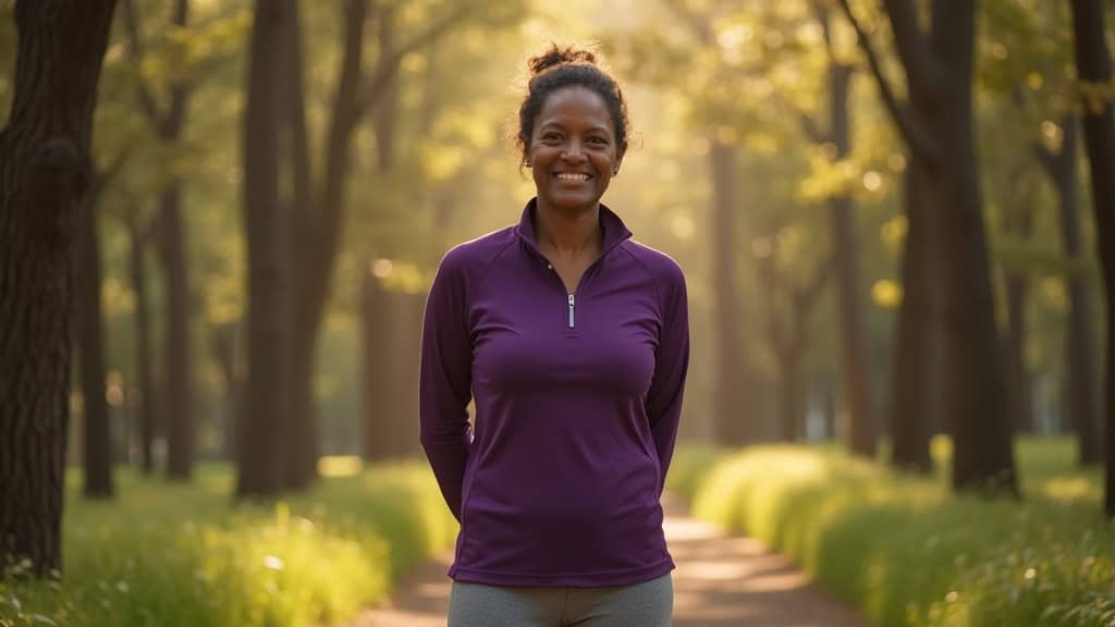 Woman standing pain-free on Memorial Park trail showing how long epidural steroid injections last