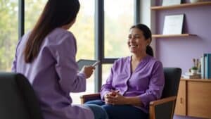 Patient consulting with interventional pain specialist about SI joint injection treatment options in Houston medical office