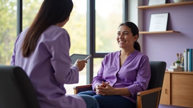 Patient consulting with interventional pain specialist about SI joint injection treatment options in Houston medical office