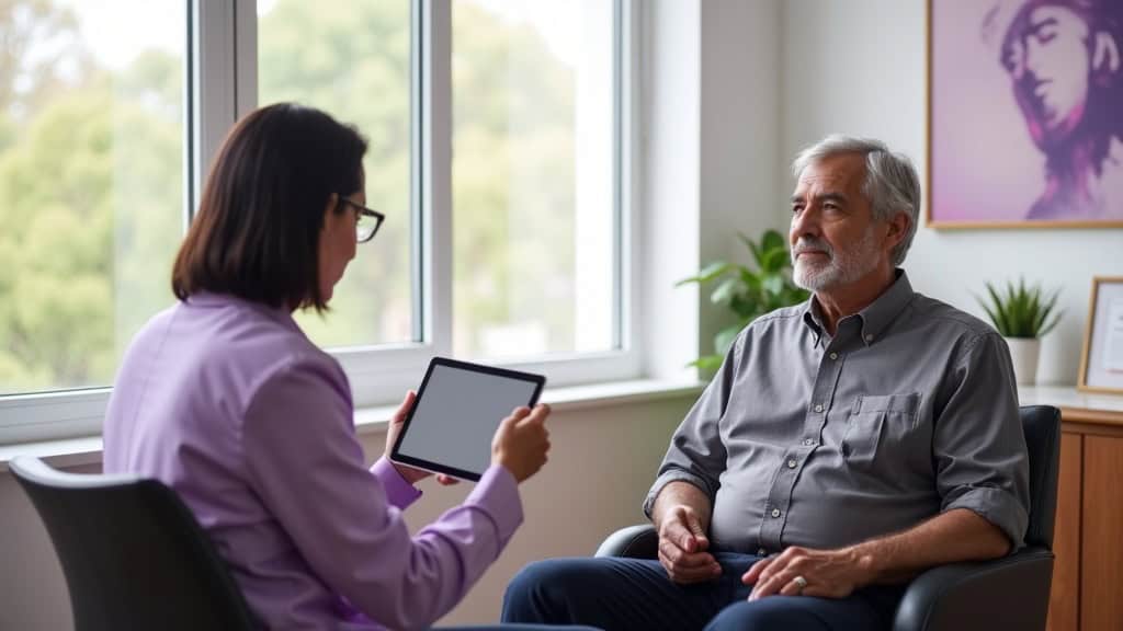 Physician reviewing spine imaging with patient during consultation