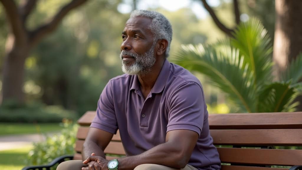 Man contemplating the anatomical difference between herniated disc nerve compression and spinal cord injury in Houston park